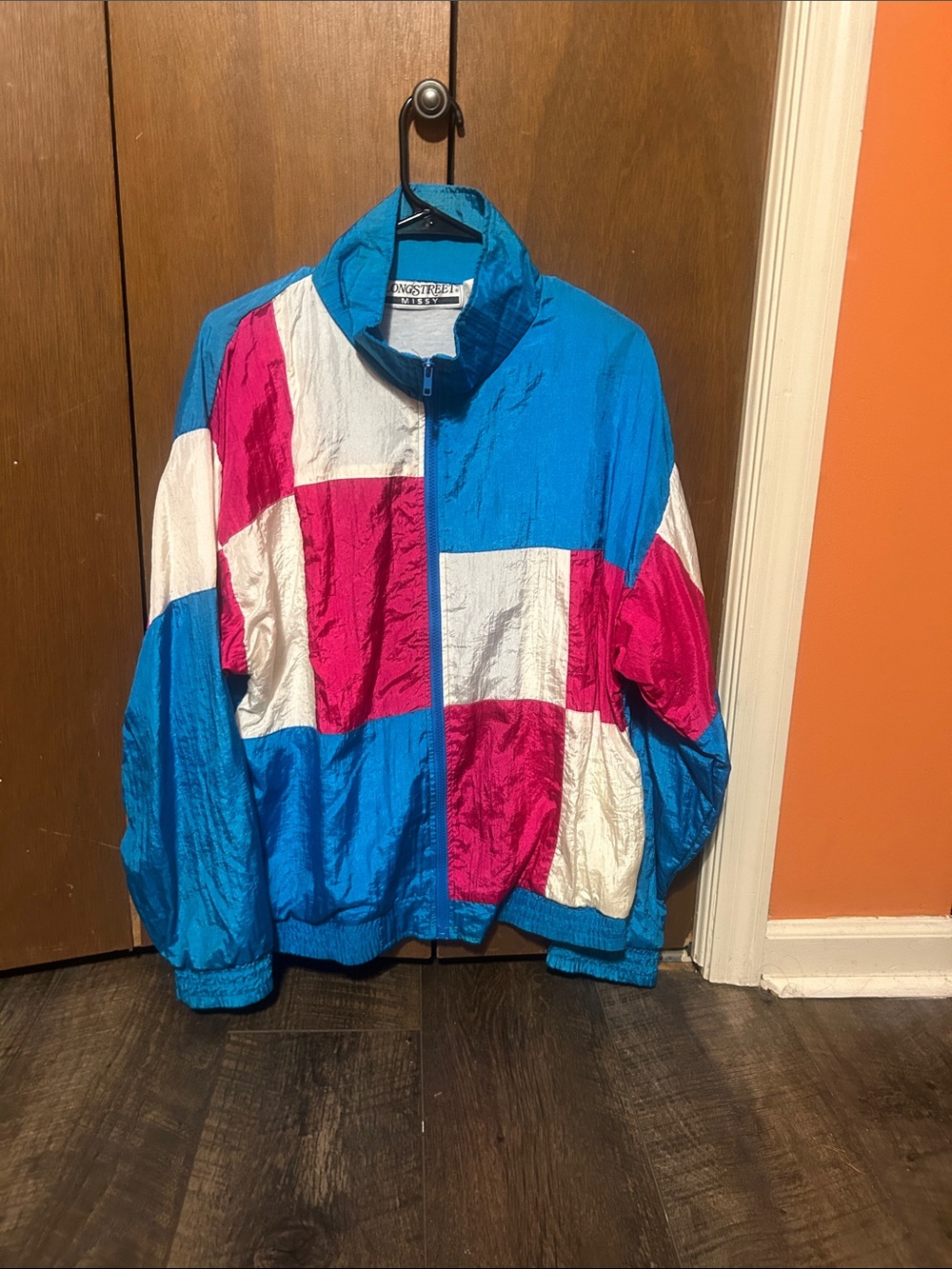 Vintage Colorblock Windbreaker Jacket - Blue, Pink & White